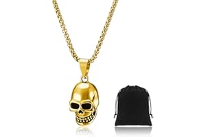 Otuuz Skull Pendant Necklace Skull Head Necklace with Bag Gothic Punk Choker Chain Halloween Accessories for Men Women Jewelry Gifts