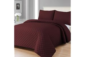 MIA we dress your home Luxury Quilted Bedspreads King Size - 3 Piece Burgundy Embossed Bed Cover 250x250 Comforter Throw Ultra Soft Coverlet All Seasons