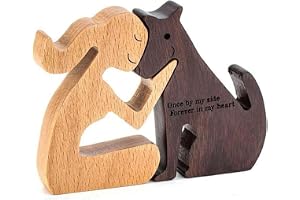 FDHBDF Hundträsnideri människor och hund skulptur kreativa bordsdekorationer handgjorda trästatyer av trä bordsdekoration i b