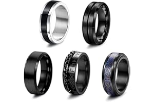 KALVICA 5 Pezzi Anelli in Acciaio Inox per Uomo Nero Rotante Set di Anelli Misura dell'anello 14 17 20 22 24 27 30