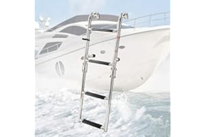 Futchoy 4 Anti-Rutsch Stufen Edelstahl Badeleiter Bootsleiter Leiter Boot Yacht Teleskop Einstiegsleiter mit Klappbar Rostfrei ausziehbar faltbar unter Plattform Einstiegs Schwimmleiter