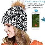 E-More Bluetooth Hat, Wireless Bluetooth Music Beanie Cap, Women Wireless Winter Warm Hat with Wireless Headphone Headset Speaker Mic Hands Free for Running Skiing Skating Hiking