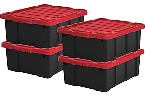 Iris Ohyama 4 Cajas de Organización de Alta Resistencia, 43L, Rojo, Grande, Duradero, Apilable, para Garaje, Estantes, Mudanza, Plástico, Utilidad, Herramientas, DDSKT-430