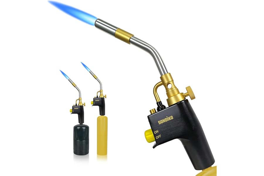 Sondiko Propane Torch, GJ-8000 High Intensity Mapp Gas Torch Head, Trigger Start Plumbing Soldering Blow Torch Heavy Duty Blowtorch for Welding, Kitchen, BBQ (Gas Cylinders Not Included)