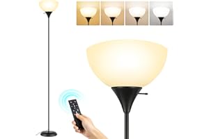 ‎OUTON OUTON Stehlampe Wohnzimmer, LED Dimmbar Deckenfluter, 9W 1000LM Stehlampen mit Fernbedienung, 4 Farbtemperatur und 1H Timer, Speicherfunktion, Stehleuchte für Schlafzimmer, Büro (Schwarz)