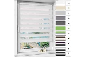 Magiea Store Enrouleur Jour Nuit sans Percage, Rideau Jour Nuit, Protection Solaire, Facile à Installer avec Clips, Protéger la Vie Privée, 50l x 150L cm(Largeur du Tissu 46),Blanc