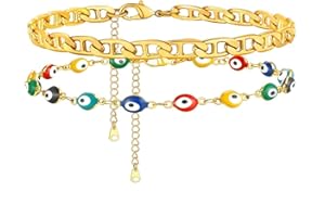 Supcare Malocchio Turco Cavigliera Donna, 8 Stili Occhio di Allah Cavigliere da Spiaggia, Protezione Gioielli Cavigliera con Catenina da Donna, Argento/Oro/Nera Cavigliera Personalizzata con Nome