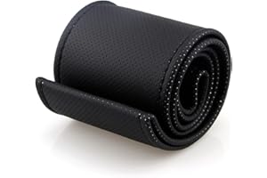 GOGOU Coprivolante auto universale da cucire, rivestimento protettivo per volante in pelle nera di microfibra, con filo ed ago, per volanti con diametro di 37-38 cm. (Nero & Nero)