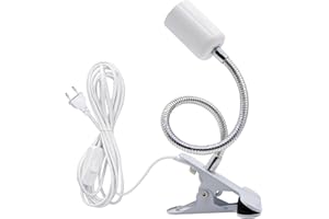 LAKONEI Portalampada E27 con Pinza 35cm Collo di Cigno Flessibile Portalampada 360°Regolabile Lampada E27 con Clip 220cm Cavo Lungo con EU Plug per Lettura Notturna, Ufficio