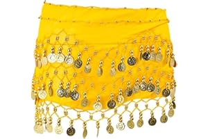 GENERIC 3 Rows Belly Dancing Dance Hip Scarf Skirt Belt with 128 Coins Red Belly Dance Wrap Hip Scarf Belt with Gold Coinsn LEENSY