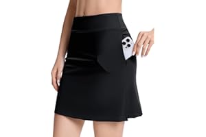 zffriction Tennisrock Damen Knielanger Hosenrock mit Reißverschluss-Taschen Hohe Taille Golfrock Sommerrock für Sport Wandern Workout