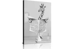 HMDKHI Impression murale en noir et blanc - Impression sur toile pour salle de bain - Motif : éléphant, zèbre, pingouins, girafe, animal dans la baignoire - Sans cadre - Girafe, 30 x 40 cm - 1 pièce