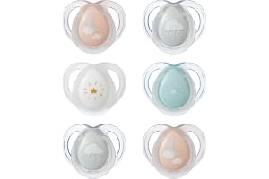 Tommee Tippee Nighttime Pacifiers, 0-6 Months, 6 Pack of Glow in The Dark Pacifiers with Symmetrical Silicone Baglet