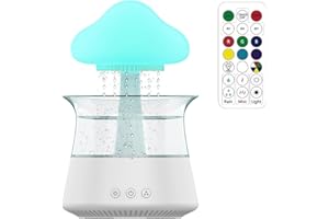 GORWOCO8 Rain Cloud Humidifier Water Drip with Remote Controller 7 Light Colours Timer 3 in 1 Aroma Diffuser Multifunctional Mushroom Rain Lamp Humidifier for Relaxing Sleeping(white)