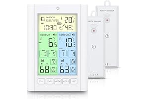 Brifit Kühlschrank Thermometer mit 2 Sensoren, Digitale Gefrierschrank Thermometer mit Temperatur Alarm, Farbdisplay, Hintergrundlicht, Max/Min, DST, Zeit Kalender, ℃/℉, Dual-Power-Modus für Familie