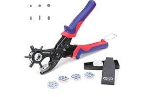 WORKPRO Belt Hole Puncher for Leather, 6-IN-1 Leather Hole Punch, Heavy Duty Revolving Punch Plier with 6 Holes, Multi Sized for Belts, Crafts, Card, Rubber, etc.