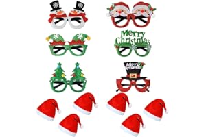CEQINY 12 Pcs Christmas Glitter Party Glasses hat set, Novelty Xmas Fancy Dress Party Glasses Decoration Frames,Christmas photo props for Kids Adults,for Christmas New Year Festive Holiday Party Supplies