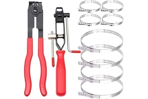 BIGP Lot de 10 Pinces et Colliers de Serrage, Pince Colliers Cardan, Comprend 2 Outils, 8 Bandes de Sertissage, Convient à Plupart Kits d'Outils de Sertissage Automobile