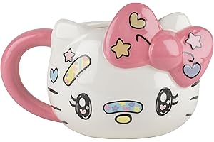 Konix Hello Kitty Mug 3D - Tasse en céramique - 500 ml - Motif Kawaii - Blanc et rose