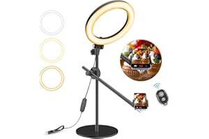 LUXSURE Ring Light with Stand & Phone Holder, Overhead Tripod for Phone with 10" Ring Light, Overhead Phone Mount for Makeup/Live Stream/Zoom Meeting/Video Recording
