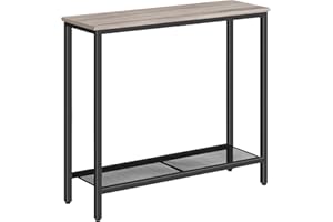 HOOBRO EBG74XG01 wąski stolik konsolowy do przedpokoju, stolik wejściowy z 2 półkami, industrialny, wąski, do salonu, sypialni, szary i czarny