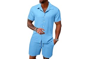 HOEFIRM Mens Tracksuit Polo Shirt Summer Set 2 Piece Suit Button Short Sleeve Beach Joggers Gym Top Casual Sport Sweat Activewear