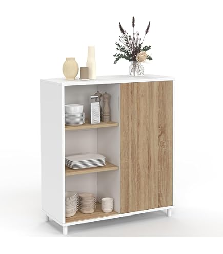 Aparador 100cm negro con tapa de madera 3 puertas 2 cajones - VITO