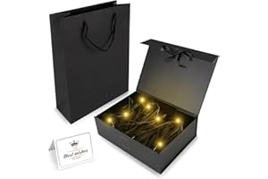 KASANNI Scatola regalo nera con l'arco, Scatole Regalo 23x17x7cm, Scatola Regalo con Coperchio, Confezione Regalo con nastro, Carte, Carta，luci Sminuzzata (Magnetica, Nero)