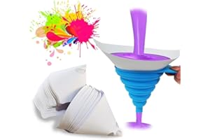 ‎LA LLARETA La Llareta Lacksieb, 100 Stück/190 µm Lackfilter Einweg, Farbsiebe, mit Faltbarem Silikon Trichter, Lackierzubehör für Wassertransferdruck