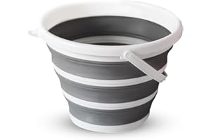 Collapsible Bucket 10L, Silicone Folding Bucket, Round White/Grey Mop Bucket for Cleaning Tools, Ideal for Travelling & Fishing, Space-Saving Design by Zuvo