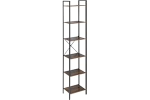 GAWENTINY Bookshelf, 6-Tier Tall Book Shelf, Narrow Bookcase for Small Space, DIY Stackable Bookshelf, for Living Room, Office, Kitchen, Bedroom, Industrial Style, Rustic Brown