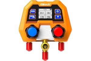 Elitech Manomètre Frigorifique Digital DMG-2SE 80+ Réfrigérants R32 R410A, Pression et Température Mesure Calcul Auto Surchauffe/Sous-refroidissement, IP54 pour Climatisation Auto CVC