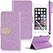 Produktbild Sunroyal Dauerhaft Purple Lila Elegant Luxus Muster Flip Folio Case Wallet Cover Brieftasche Klapp Schutzhülle Schale für Apple iPhone 5 5G 5S SE 5SE Tasche Bling Glitzer PU Leder Hülle Ledertasche Handy Lederhülle Etui Schale PC Plastik Harte Zurück Rückseite mit Strass Magnet Closure Verschluss, Standfunktion, Kredit Kartenfächer + HD Super Klare Displayschutzfolie + Stylus Stift Touch Pen