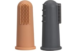 LOVE DEPOT Baby Finger Toothbrush, Food Grade Silicone Tooth Cleaner, 0-2 Years Infant Toddler Soft Silicone Training Aid BPA Free, 2 Pack (Clay+Dark Grey)