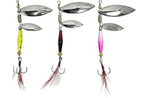 BLACKWATER 3 Pack Fishing Spinner Flying Lure Salmon Sea Trout Pike C 9g Bullet Yellow Black Pink Dual Blade And Silver Double Spoon Fetaher Tail Bucktail Bright Saltwater Freshwater Mackerel Pollock Bass