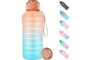WEMEET Trinkflaschen mit Fruchtfilter 2 Liter, [BPA Frei Tritan] Wasserflasche 2L mit Zeitmarkierungen Auslaufsicher, Sportwasserflaschen 2000ml BPA Frei für Camping, Fitnessstudio ORANGE GRÜN