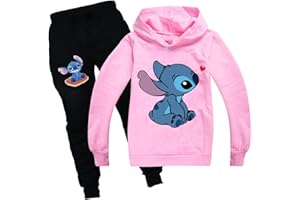 CKCKTZ Enfants Filles Stit-chs Sweat à Capuche Survêtements Set Cartoon À Capuche Hauts Et Pantalons Jogging Set