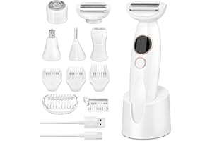 GlasFlength Máquina de afeitar multifuncional 5 en 1 para mujer, dispositivo de depilación impermeable de cuerpo completo, cargador tipo C, dispositivo de depilación con pantalla digital
