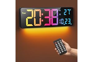 Digital väggklocka, 16 tums stor digitalklocka med 11 RGB-färger, klockslag, datum, temperatur, vecka, timer, 12/24 timmar, a