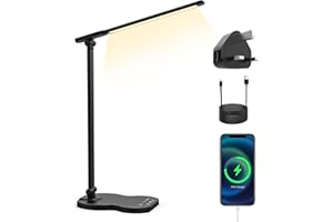 LONGTOO Desk Lamp, Dimmable Eye-Caring Table Lamp,Foldable Desk Light with USB Charging Port,5 Color ×5 Brightness Levels,Touch Control,Timable Desk Lamp for Study Office Bedroom,with Power Adapter