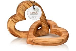 KASSIS GESCHENKARTIKEL KASSIS Corazones de Madera de Olivo para Novios, para el Día de San Valentín, Aniversario, Aniversario de Boda, Cumpleaños - Corazones de Madera Conectados - Regalo de Boda - (6 cm)