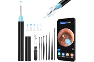 SUUWEE Ear Wax Removal Kit Camera, 1080P FHD Camera-Upgraded Anti-Fall Off Eartips Cleaner Wireless Remover(3.5mm Endoscope/6 LED Lights)Otoscope iPhone,ipad,Android/Adults, ,Pets., Black, 1.0 count
