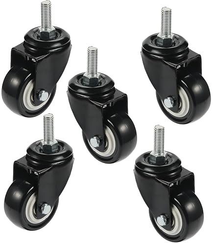 Hirate Set Di 5 Ruote Per Sedia Ufficio E Gaming, Filetto Inglese 3/8-16 UNC, Diametro 75mm, In Poliuretano, Con Inserti