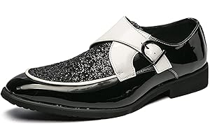 comfortlying Schuhe Kleid Oxford for Männer Slip auf Mönch Strap Schürze Zehen Glänzende Schuhe Pu. Lederschlüsselbeständige Gummi-Sohle-Block-Ferse-Arbeit