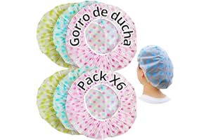 GUILUC PACK X6 - Gorro Ducha Mujer - Gorro De Ducha Mujer - Gorro Ducha Niños - Gorros De Ducha Impermeable Para Baño - Viajes-SPA - Peluquería-Shower Cap-Reutilizables-Ajuste Universal- Diámetro 27 Cm