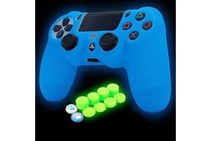 HLRAO PS4 Controller Skin Silicone Grip Glow in Dark Étui de Protection pour PS4/Slim/Pro Controller + 8 FPS Pro Thumb Grips + 2 Pcs Caps