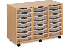 OFFICE NEEDS DIRECT Monarch Mobile School Shallow Tray Storage Unit 24 Clear Trays Beech MEQ4W-CLEAR