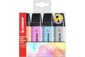 Zakreślacz - STABILO BOSS ORIGINAL Pastel etui 4 sztuki - kolory: błękitna bryza, świetlany pomarańcz, chłodna fuksja i mglisty szary