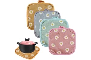 JEYORZY Set di 4 presine in cotone, 17 x 17 cm, resistenti al calore, lavabili per cucinare, accessori da cucina (margherite)