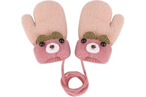 AFINDER Guanti invernali caldi e spessi, con morbido peluche, lavorati a maglia, con cordino, per 1-3 anni